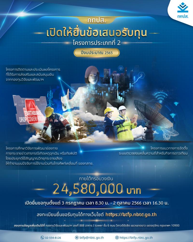 กทปส. สนับสนุนเงินทุน 24 ล้านบาท ยกระดับ 3 กลุ่มงานวิจัย “โครงการประเมินผล กทปส.-กิจการดาวเทียม-ข่าวสารภัยพิบัติ” พร้อมเปิดรับงานวิจัยจากทั่วประเทศตั้งแต่วันนี้ – 2 ตุลาคม 66