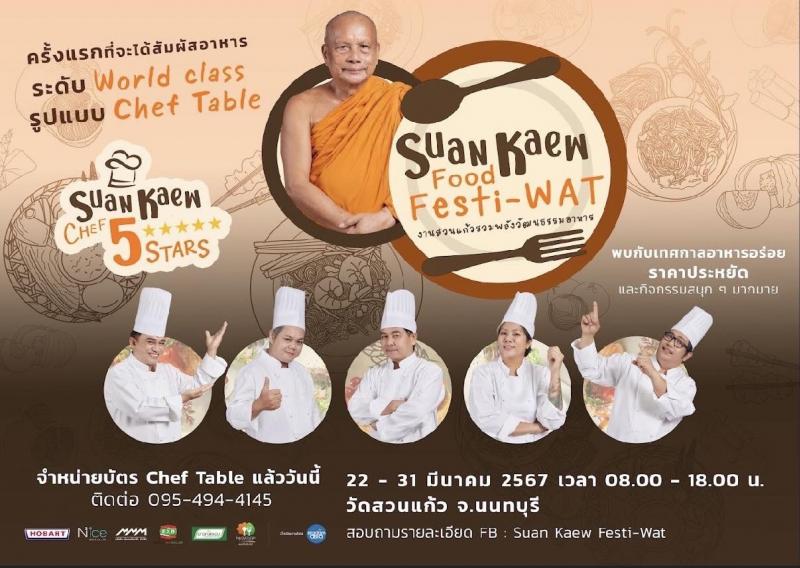 วัดสวนแก้ว ผลักดันผลิตผลท้องถิ่น จาก Local สู่ เลอค่า จัดงาน“Suan Kaew Food Festi-Wat (งานสวนแก้วรวมพลังวัฒนธรรมอาหาร)” ชิม ช้อป อาหาร 5 ดาว ราคาจับต้องได้ พร้อมประมูลของที่ระลึกจากคนบันเทิง