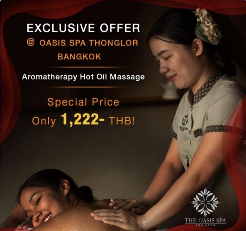 โปรโมชันสุดพิเศษที่ Oasis Spa Thonglor BKK— นวดน้ำมันอโรมาเธอราพีร้อนเพียง 1222 บาท!