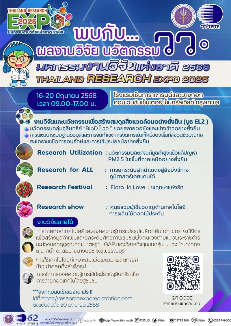 วว. เชิญชวนเที่ยวงานมหกรรมงานวิจัยแห่งชาติ 2568 วว. เชิญชวนเที่ยวงานมหกรรมงานวิจัยแห่งชาติ 2568
