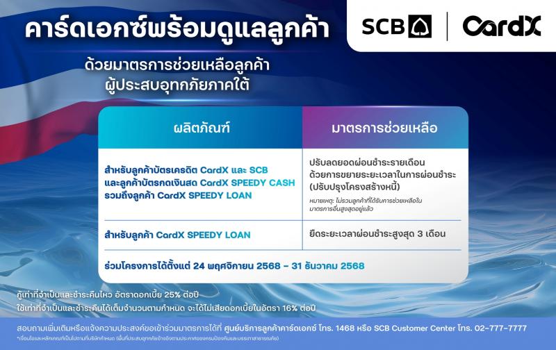 คาร์ดเอกซ์ ออกมาตรการเร่งด่วน ช่วยเหลือลูกค้าที่ได้รับผลกระทบจากสถานการณ์อุทกภัยภาคใต้
