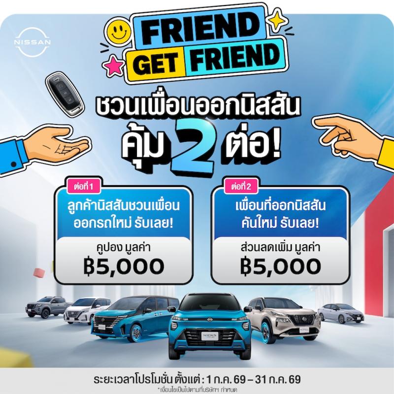 นิสสันส่งต่อสิทธิพิเศษ “Friend Get Friend” ชวนลูกค้าแนะนำเพื่อน  รับสิทธิพิเศษรวมมูลค่า 10000 บาท